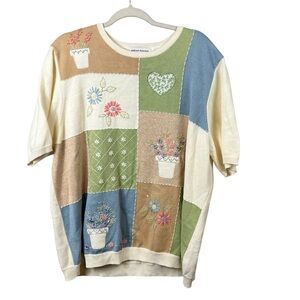 Alfred Dunner Sweater Cottage Core Patchwork Embroidered Floral Plus Size 2X